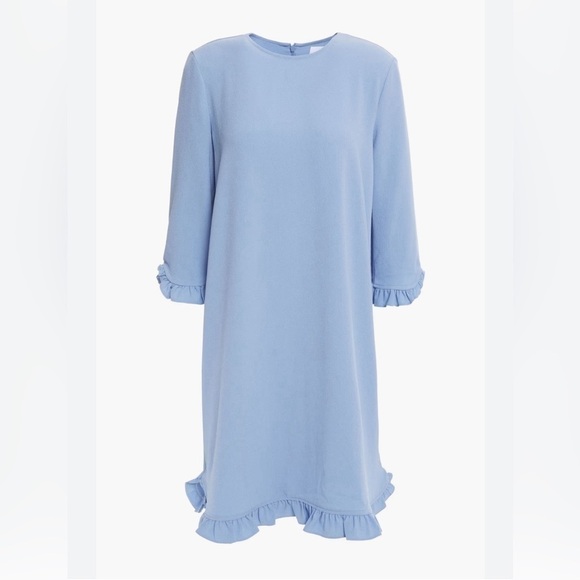 Ganni Ruffle Sleeve Blue Mini Crepe Shirt Dress xxs size 0 - Picture 2 of 8